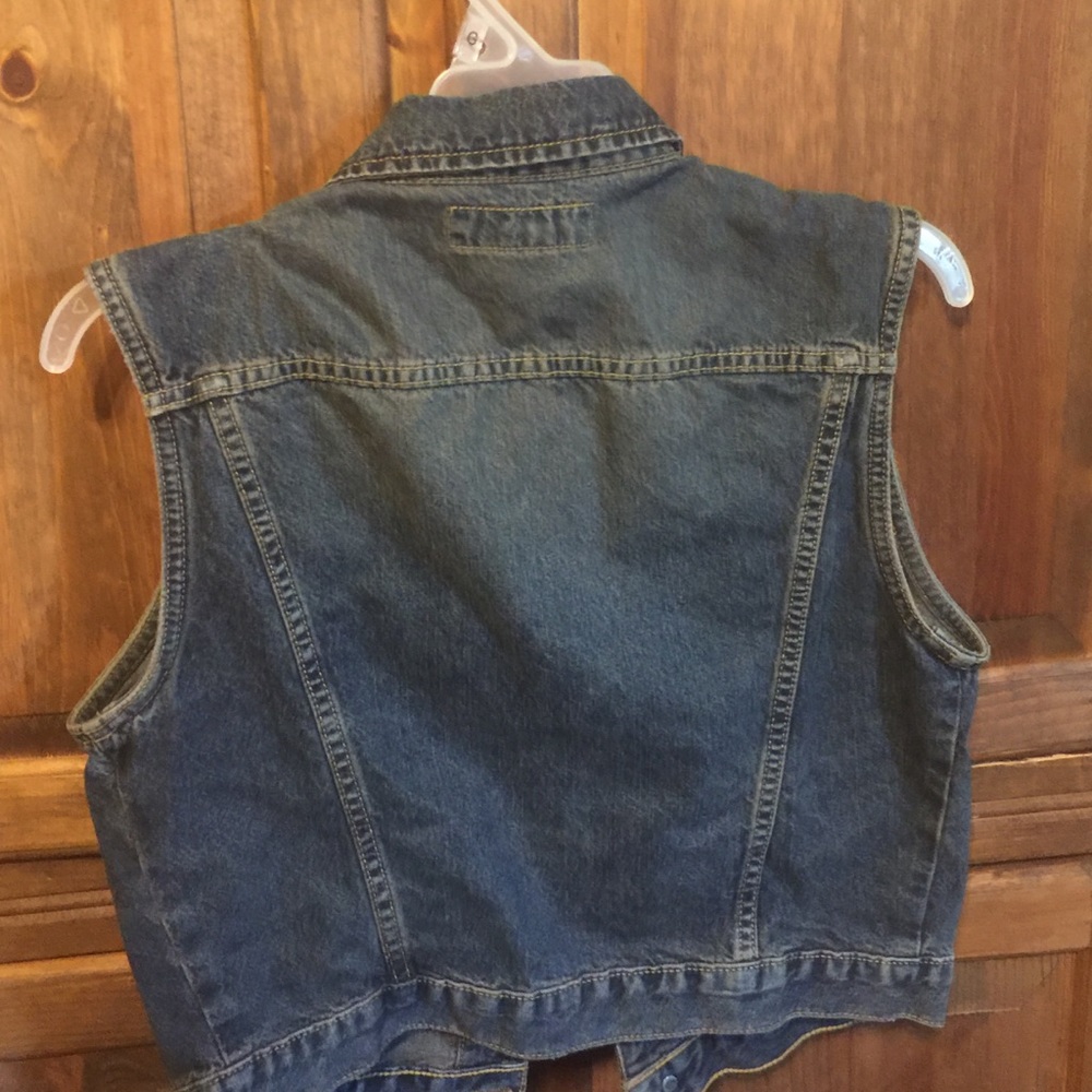 Express Jeans Cropped Button Down Denim Vest - image 2
